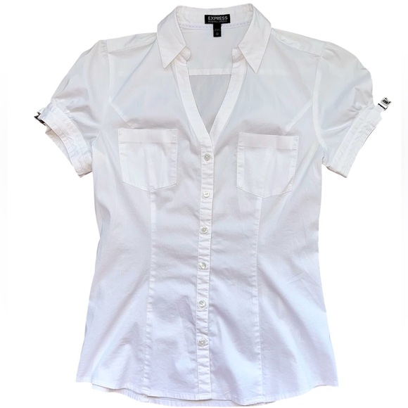Express Tops - Express White Short Sleeve Button Front Shirt